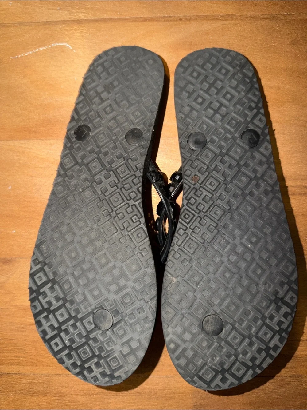 Tory Burch Leopard Print Flip Flops with Black Jeweled Straps